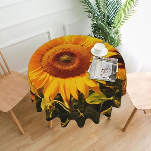 AoRom Runde Tischdecke mit Sonnenblumen-Druck, 152,4 cm, waschbar, Polyester, knitterfrei, auslaufsicher, für Küche, Esszimmer von AoRom