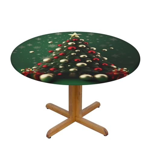 AoRom Runde Tischdecke mit Weihnachtsbaum-Motiv, wasserdicht, runde Tischdecke mit elastischem Rand, passend für runde Tische mit einem Durchmesser von bis zu 101,6 cm – 127 cm von AoRom