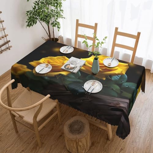 AoRom Schöne rechteckige Tischdecke mit gelben Rosen, wasserdicht, auslaufsicher, Tischdecke für Küche, Party, Tischdekoration, 137,2 x 182,9 cm von AoRom