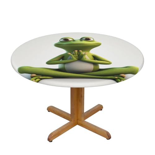 AoRom The Funny Frog Doing Yoga bedruckte runde Tischdecke, wasserdicht, runde Tischdecke mit elastischem Rand, passend für runde Tische mit einem Durchmesser von bis zu 101,6 cm – 127 cm von AoRom