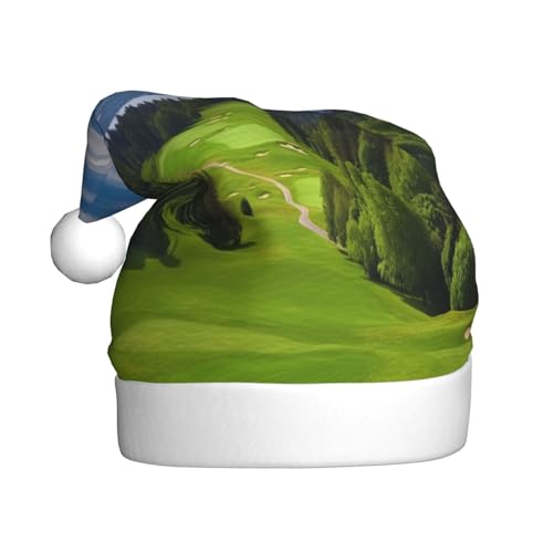 AoRom Vancouver Weihnachtsmütze mit Golfplatz-Motiv, bedruckt, Weihnachtsmannmütze für Erwachsene, Plüsch, bequeme Weihnachtsmütze für Neujahrsparty von AoRom