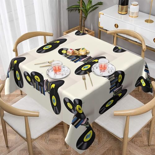 AoRom Vinyl-Schallplatten und Klebebänder, bedruckt, quadratisch, waschbar, Tischdecke für Buffet, Esszimmer, Party, 137 x 137 cm, 152,4 x 152,4 cm, passend für quadratische oder runde Tische von AoRom