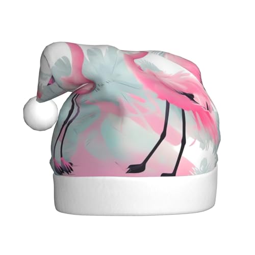 AoRom Weihnachtsmütze mit rosa Flamingo-Druck, Weihnachtsmannmütze für Erwachsene, Plüsch, bequem, Weihnachtsmütze für Neujahrsparty von AoRom