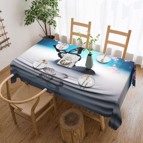 AoRom Zen Design Rechteckige Tischdecke mit Schmetterlingsdruck, wasserdicht, auslaufsicher, Tischdecke für Küche, Party, Tischdekoration, 137,2 x 182,9 cm von AoRom