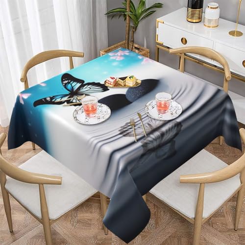 AoRom Zen Design Tischdecke mit Schmetterlingsdruck, waschbar, Tischdecke für Buffet, Esszimmer, Party, 137 x 137 cm, 152,4 x 152,4 cm, passend für quadratische oder runde Tische von AoRom