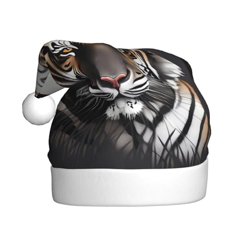 Bedruckte Weihnachtsmütze mit Tiger-Motiv, Weihnachtsmannmütze für Erwachsene, Plüsch, bequem, Weihnachtsmütze für Neujahrsparty von AoRom