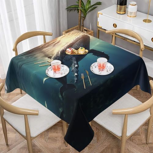 Quadratische Tischdecke, Wal über Meerwasser, waschbar, für Buffet, Esszimmer, Party, 137 x 137 cm, 152,4 x 152,4 cm, passend für quadratische oder runde Tische von AoRom