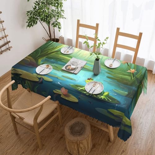 Rechteckige Tischdecke, Frosch im Teich, wasserdicht, auslaufsicher, Tischdecke für Küche, Party, Tischdekoration, 137,2 x 182,9 cm von AoRom