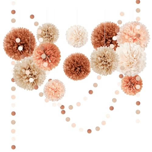 AOBKIAT 15 Stück Hochzeitsdekorationen Herbstdeko-Burnt Orange Seidenpompons Geburtstagsdeko,Runde Papier Girlande für Hochzeit Geburtstag Brautdusche Babyparty Verlobungsfeier Abschlussfeier von Aobkiat