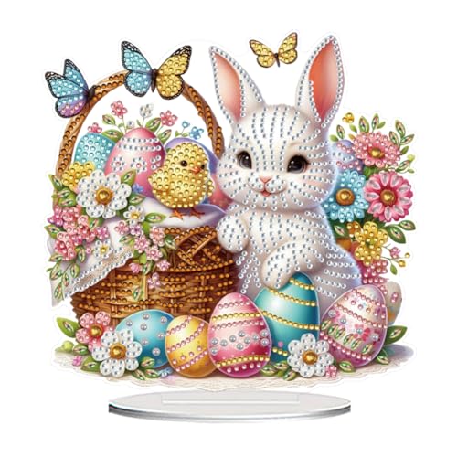 Aodejoy Osterhase Diamond Painting Ostern,Schmetterling Tischdeko Diamant Kunst,Pfau Diamond Painting Frühling Deko mit Sockel,Diamantmalerei Bastelset Libelle für Ostergeschenk-Osterhase von Aodejoy