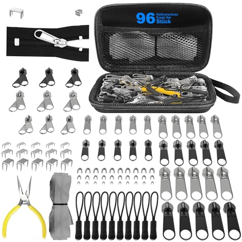 Reißverschluss Ersatz Set mit Aufbewahrungsbox, Reißverschlüsse Reparatur Ersatz Kit mit Installieren Zangen, Metall Reisverschluss Zipper für Jacken Taschen Zelte Gepäck Schlafsack Koffer (#3/5/8) von Aoeuyoo