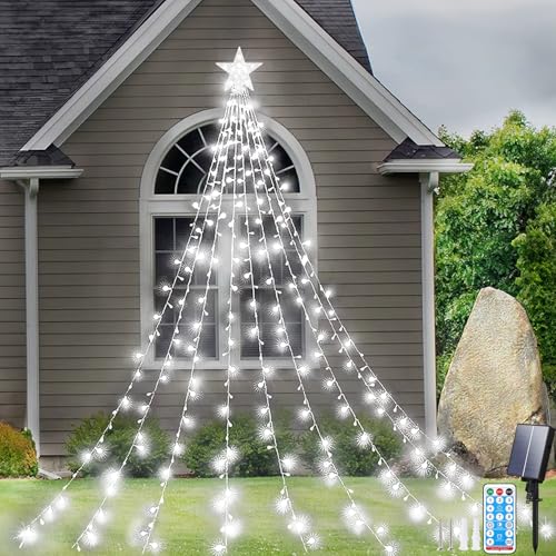 Aofonchy Solar Lichterkette Weihnachtsbaum, 2M x 9 Stränge 198 LED USB Lichterkette mit Stern, Wasserdichte Weihnachtsbeleuchtung mit 8 Leuchtmodi & Fernbedienung für Weihnachtsbaum dekoration von Aofonchy