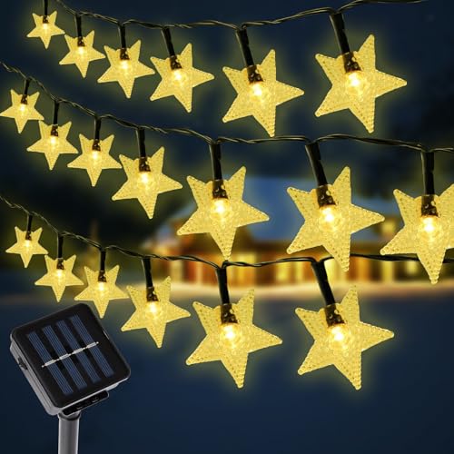 Solar Lichterkette Außen, 12M 100LED Sterne Lichterketten Wasserdicht, 8 Modi Sterne Weihnachten Lichterkette, Solar Sterne Beleuchtung für Balkon Garten Bäume Weihnachten Hochzeiten von Aofonchy