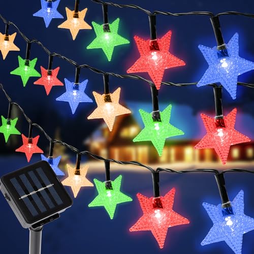 Solar Lichterkette Außen, 12M 100LED Sterne Lichterketten Wasserdicht, 8 Modi Sterne Weihnachten Lichterkette, Solar Sterne Beleuchtung für Balkon Garten Bäume Weihnachten Hochzeiten von Aofonchy