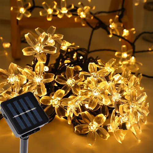 Solar Lichterketten Außen, 12M 100LED Blühen Blume Lichterketten, IP65 Wasserdicht Solar Blumen Lichterkette, 8 Modes Kirschblüte Lichterkette für Garten Terrasse Balkon Weihnachten Hochzeit von Aofonchy