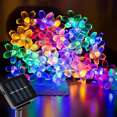 Solar Lichterketten Außen, 12M 100LED Blühen Blume Lichterketten, IP65 Wasserdicht Solar Blumen Lichterkette, 8 Modes Kirschblüte Lichterkette für Garten Terrasse Balkon Weihnachten Hochzeit von Aofonchy