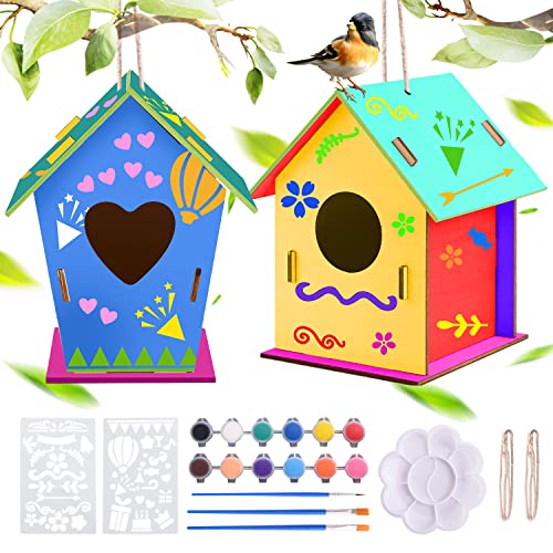 Aohcae 2 Stück Vogelhaus Bausatz Kinder, Vogelhaus DIY Kinder Vogelhaus zum Bemalen Vogelhaus Selber Bauen Bastelset Holz Kinder Vogelhaus für Kinder Geschenke für Mädchen Jungen von Aohcae