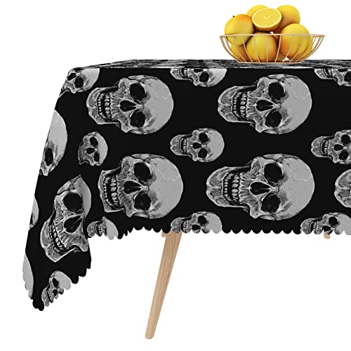 Aoihrraan 138x138cm Grauer Horrorschädel Schwarz Quadratische Tischdecken Wasserdicht Schmutzabweisend und Knitterfrei Tischabdeckung für Terrasse Picknick Esszimmer Küche Café Heimdekoration von Aoihrraan