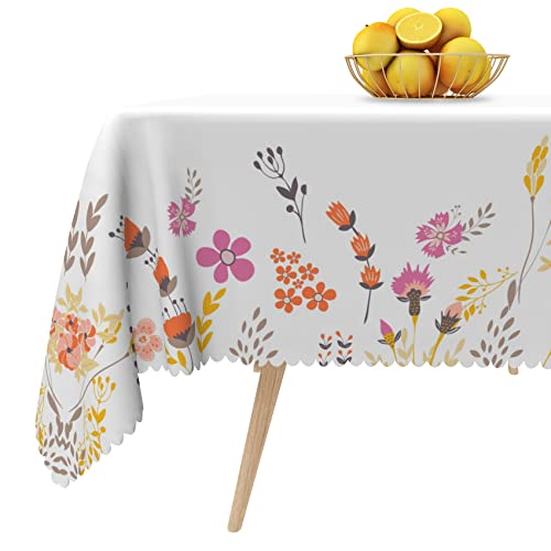 Aoihrraan 138x138cm Tiefrosa Orange Blume Weiß Quadratische Tischdecken Wasserdicht Schmutzabweisend und Knitterfrei Tischabdeckung für Terrasse Picknick Esszimmer Küche Café Heimdekoration von Aoihrraan