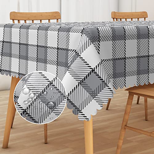 Aoihrraan 138x183cm Grau Weiß Karierte Rechteckige Tischdecken Wasserdicht und Knitterfrei Karierte Tischdecke für Terrasse Picknick Party Esszimmer Küche Café Heimdekoration (54''x72'', Grau) von Aoihrraan