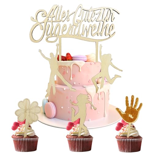 Alles Gute zur Jugendweihe Cake Topper,Deko Jugendweihe,Holz Jugendweihe Tortendeko,Kuchendekoration Geschenkidee zur Jugendweihe,5 Stück Jugendweihe Tortendeko von Aoiuenok