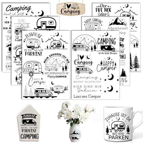 Rub On Sticker Campen, 6 Stück A5 Rub On Aufkleber, Rub On Folie Transferaufkleber, Rub On Camping, für Raysin, Möbel, Glas, Holz, Scrapbooking, DIY Basteln Deko (Campen) von Aoiuenok