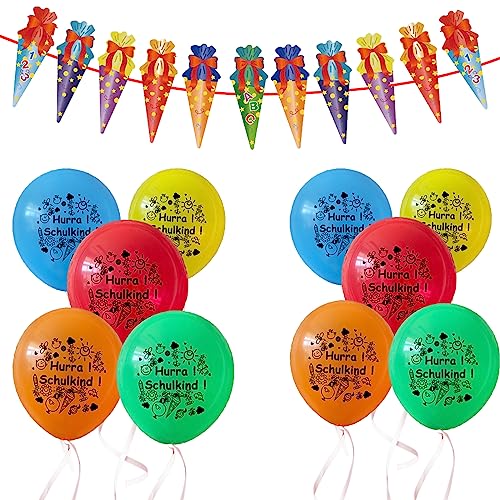 Zuckertüten Banner,34 Stk Einschulung Schuleinführung Schulanfang Deko Set,Schulanfang Luftballons,für Schuleinführung Einschulung Schulanfang Dekoration Banner Schule Jungs Mädchen bunt von Aoiuenok