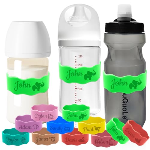 Personalisierte Babyflaschen-Etiketten Kindertagesstätte Wiederverwendbar, Personalisieren Silikon Wasserflasche Name Bands Graviert Cup Wasserdicht Grip Straps Bottle Bands von Aokizkdzsw