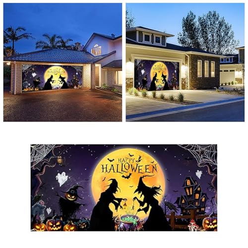 Halloween Garage Door Banner Garagentor Dekorationen Abdeckung Dekoration Geschenk Böse Kürbisse Grusel Castle Schädel Hängende Garage Hintergrund Party Fotoaufnahmen Home Wall Decor(A4-A,210x150cm) von Aoklidil