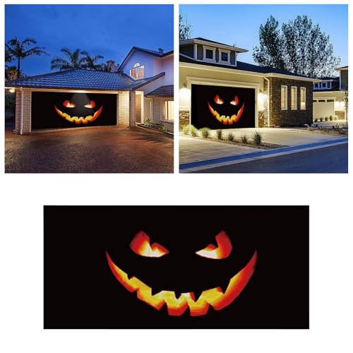 Halloween Garage Door Banner Garagentor Dekorationen Abdeckung Dekoration Geschenk Böse Kürbisse Grusel Castle Schädel Hängende Garage Hintergrund Party Fotoaufnahmen Home Wall Decor(A5-B,400x180cm) von Aoklidil