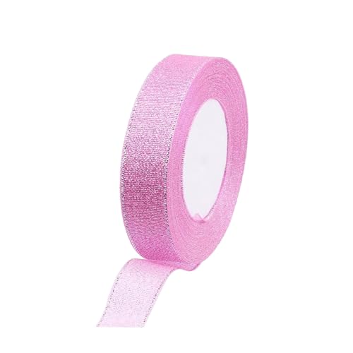 1 Rolle metallisches Glitzerband, glitzerndes Polyesterband, rosa, dekoratives Band für Bastelarbeiten, Geschenkverpackungen, 2 cm x 23 m von Aoktorkit