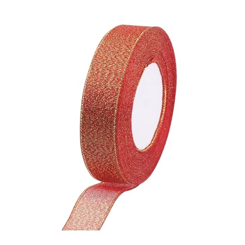 1 Rolle metallisches Glitzerband, glitzerndes Polyesterband, rotes dekoratives Band für Bastelarbeiten, Geschenkverpackungen, 2 cm x 23 m von Aoktorkit