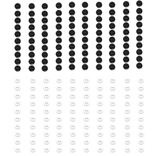 200 Stück schwarze und weiße Knöpfe 15 mm, runde Harzknöpfe, 2 Löcher, Knöpfe für Kleidung, Nähen, DIY-Projekte von Aoktorkit