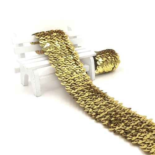 Goldener elastischer Paillettenbesatz, flacher Glitzer-Paillettenbesatz, Pailletten-Stoffband zum Basteln, Nähen, Dekoration, 4,8 cm x 3 m von Aoktorkit