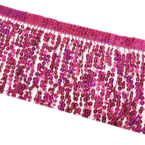 Aoktorkit Pailletten-Fransenbordüre, 15 cm x 91 cm, Rosa, Glitzerndes Fransenband mit Quasten, Polyester, PET, Feste und Feierlichkeiten von Aoktorkit