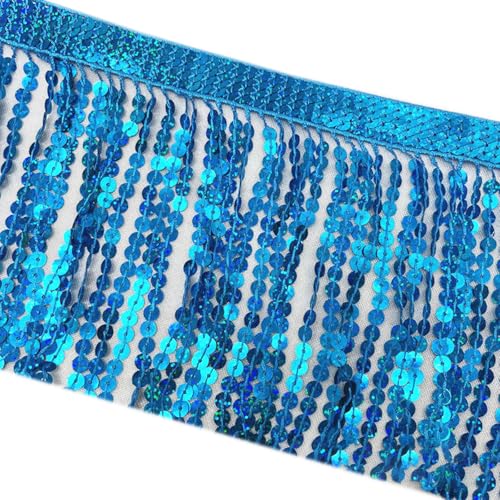 Pailletten-Fransenborte, 15 cm x 91 cm, blau, glitzernde Fransenborte mit Quaste von Aoktorkit