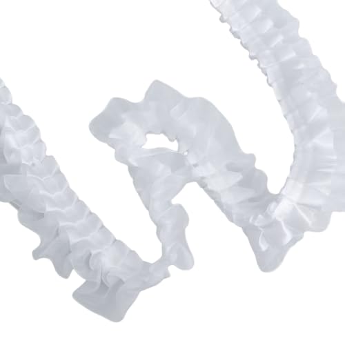 Weißes plissiertes Spitzenband, doppelte Rüschen, Polyester-Faltenband zum Nähen, Basteln, 3,8 cm x 9,1 m von Aoktorkit