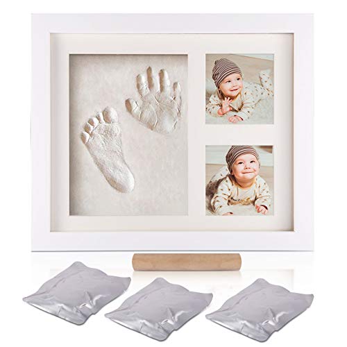 Aokyom Baby Holz Bilderrahmen,Baby Handabdruck und Fußabdruck,Baby Fotorahmen Set,Baby Fussabdruck Baby Holz Bilderrahmen mit 3 pack ungiftigen Stempelkissen Qualität perfekt für Familie Baby Shower von Aokyom