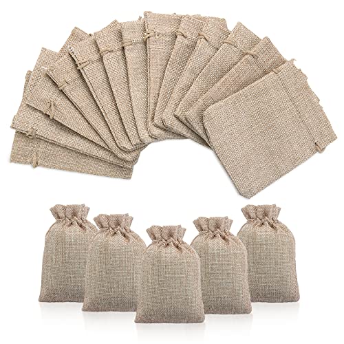 Aokyom Jutesäckchen 50X Jute Säckchen klein Sackleinen Geschenksäckchen Taschen Schmuckbeutel mit Kordelzug, Baumwolle SäCkchen Kleine Beutel für Handwerk Weihnachten, 9x12cm von Aokyom