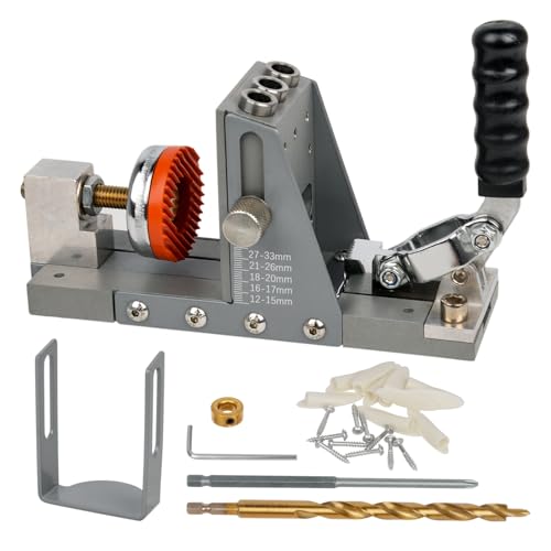 Aolawco Pocket Hole Jig Kit Set, 15° Taschenloch Bohrschablone, Bohrhilfe Bohrlehre, 9.5mm Bohrer Schrägloch Positionierer mit Bohrer und Adapter für Holzbearbeitung von Aolawco