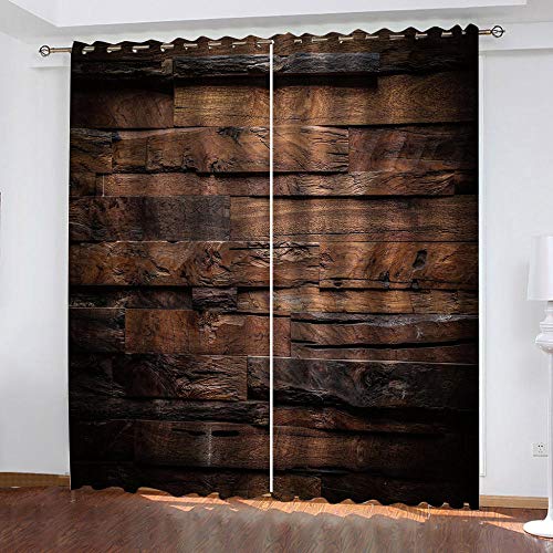 Aolity 3D Blackout Vorhänge Ösen Gardinen 170X200Cm Vintage Holz Textur Muster 3D Vorhänge Blickdicht 2Er Set Thermo-Verdunklungsgardine Gardine Mit Ösen Thermogardinen Für Wohnzimmer Kinderzimmer von Aolity