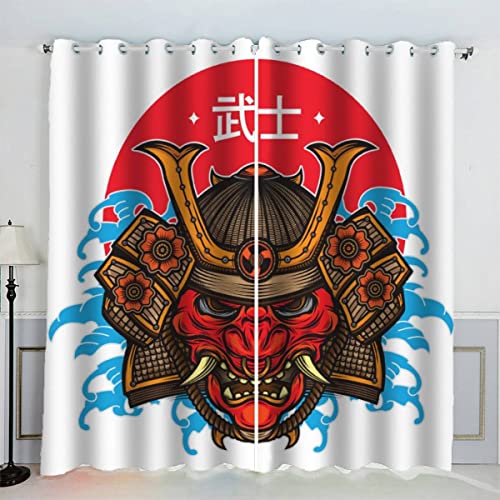 Aolity Blickdichte Gardinen Kinderzimmer Vorhänge Japanischer Stil Samurai Verdunkelungsvorhang Lichtundurchlässige Vorhang mit Ösen 3D Polyester Vorhänge 150 x 166 BxH von Aolity