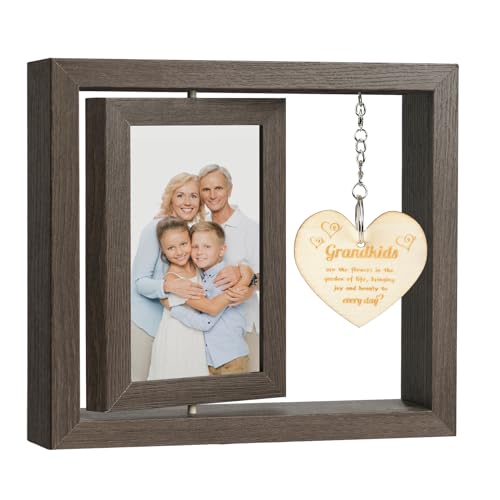 Aolso Bilderrahmen Holz, Holz Drehbare Fotorahmen, Doppelseitigen Fotorahmen Drehen mit Herz Deko, Grandkids-Fotorahmen, Geschenke für Opa, Großeltern, für BüRo Deko, Zuhause, Schreibtisch (Enkel) von Aolso