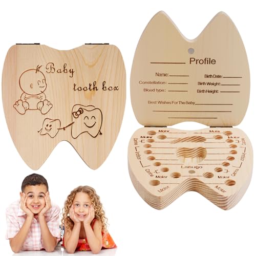 Aolso Milchzahndose Holz, Milchzahndose Mädchen & Jungen, Zahnbox für Milchzähne aus Holz mit Namen zum Aufstellen, Zahndose für Zahnfee Geschenke mit Display Funktion (Baby-Männlich) von Aolso