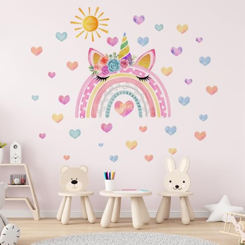 Aolso Wandtattoo Regenbogen, Wandtattoo Regenbogen Sonne Wandaufkleber, Wandaufkleber für Babyzimmer, Wandsticker Wanddeko für Mädchen Kinderzimmer Schlafzimmer Wohnzimmer (Sonne) von Aolso