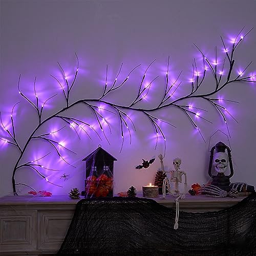 Aolyty Rattan String Fee Licht, Halloween dekorative Weinlampe, Batteriesimulationsbaumlicht, Zweiglampe im Innenbereich (Lila Rebe Zweig) von Aolyty