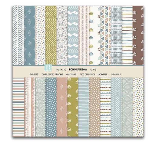 12 Boho-Muster 24 Bilder Scrapbook Papier, Doppelseitig Bastelpapier Muster, Dick Scrapbooking Papier, Motivpapier für DIY Fotoalbum Tagebuch 30,5 x 30,5 cm von Aomhrek