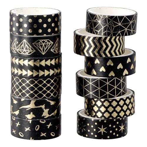 12 Rolls KlebebäNder, Washi Tape Set, Journals ZubehöR, Goldfolie Druck Dekorative AbdeckbäNder, Dekorative Masking Tape FüR Diy Art Crafts, Scrapbook, Verpackung von Aomhrek