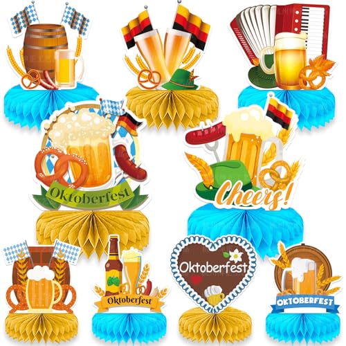 9 Pcs Oktoberfest Bienenwabe Dekoration Set, Oktoberfest Party Mittelstücke, Bierfest Tischdekoration für Oktoberfest, Wiederverwendbares Oktoberfest Dekoration Set von Aomhrek