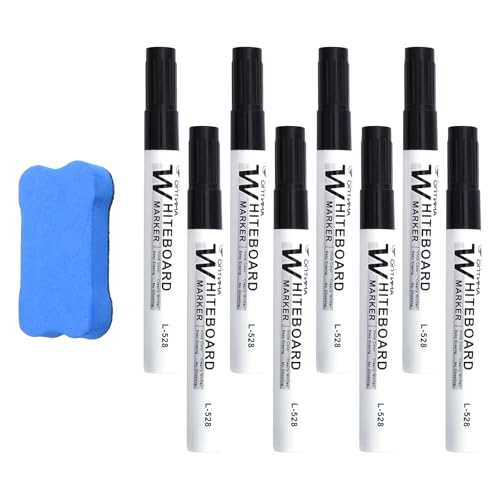 Aomhrek 8 Stück Whiteboard Marker, Whiteboard Marker Schwarz, Whiteboard Stifte, Whiteboard Schwamm Set für Schule Klassenzimmer, BüRo Haus KüHlschrank Schwarzes Whiteboard Marker von Aomhrek